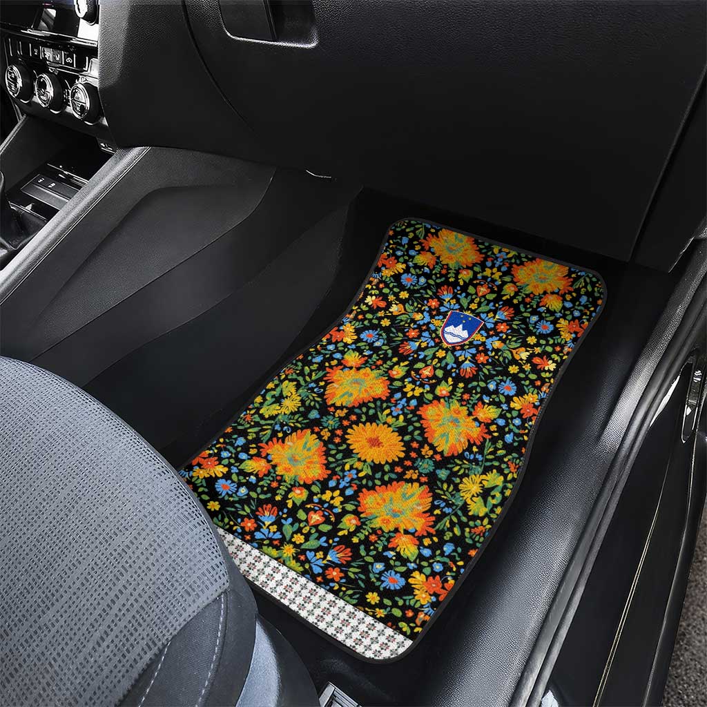 Slovenia Folk Art Car Mats Bright Floral Pattern with National Crest Emblem