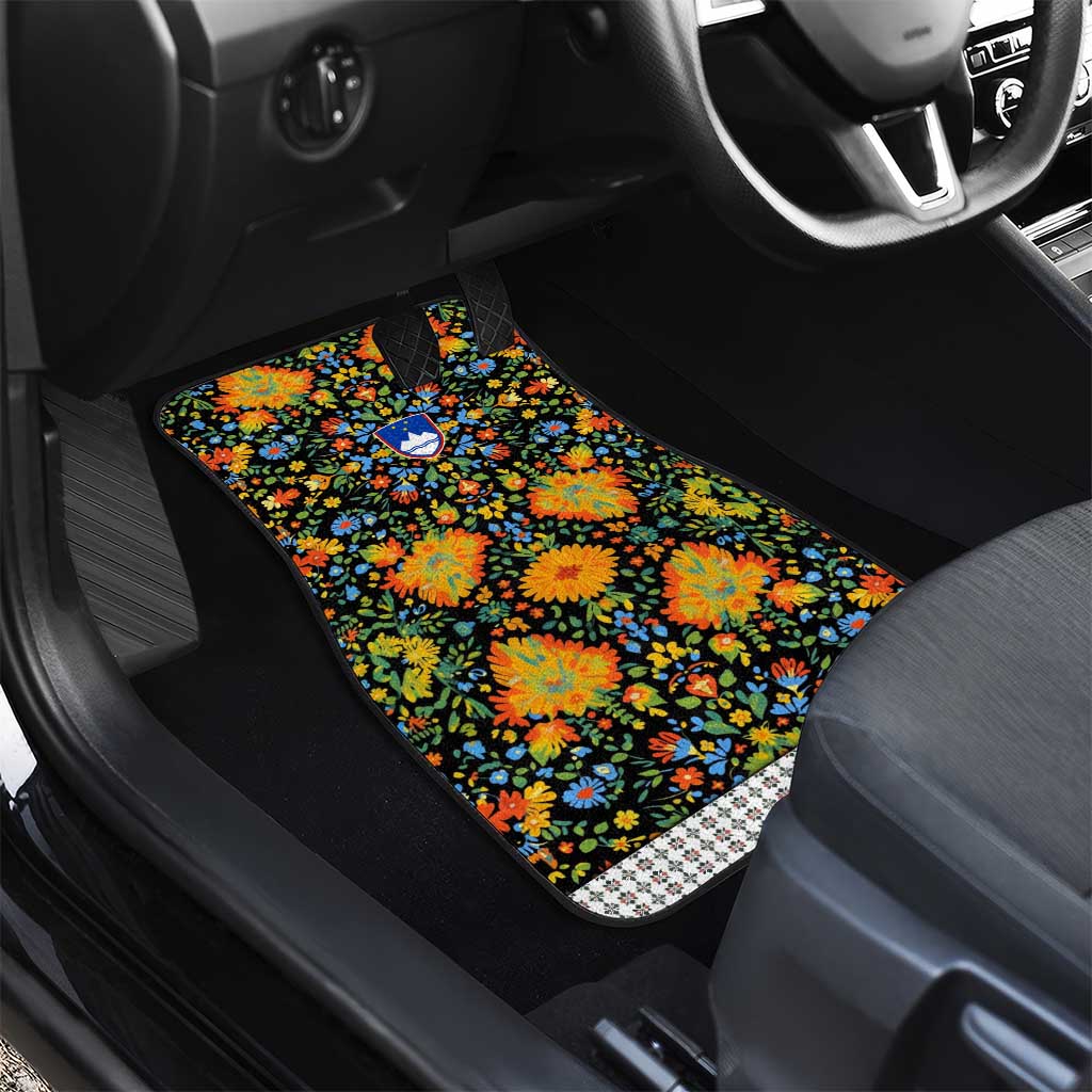 Slovenia Folk Art Car Mats Bright Floral Pattern with National Crest Emblem