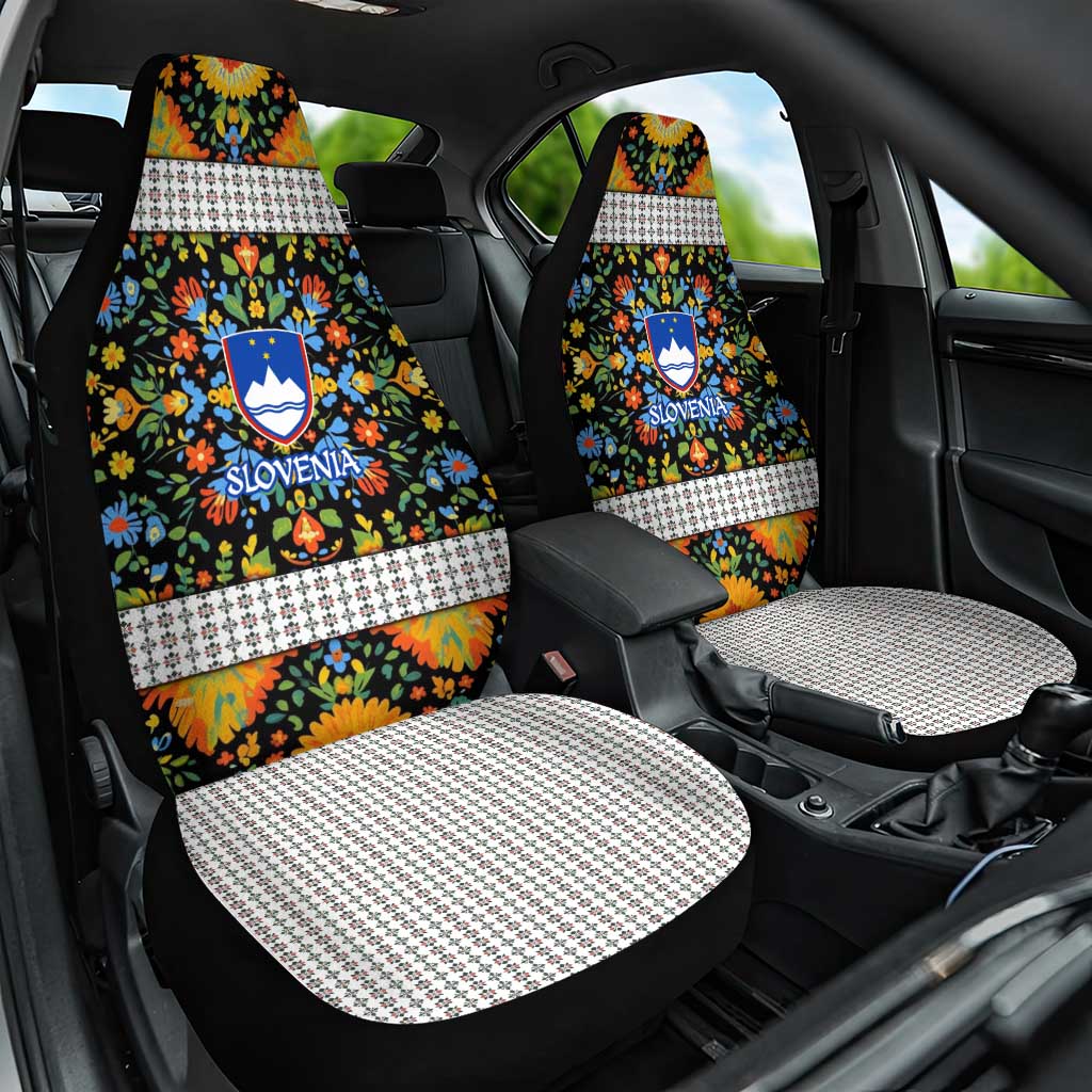 Slovenia Folk Art Car Seat Cover Bright Floral Pattern with National Crest Emblem