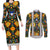 Slovenia Folk Art Couples Matching Long Sleeve Bodycon Dress and Long Sleeve Button Shirt Bright Floral Pattern with National Crest Emblem