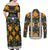 Slovenia Folk Art Couples Matching Off Shoulder Maxi Dress and Long Sleeve Button Shirt Bright Floral Pattern with National Crest Emblem