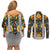 Slovenia Folk Art Couples Matching Off Shoulder Short Dress and Long Sleeve Button Shirt Bright Floral Pattern with National Crest Emblem