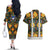 Slovenia Folk Art Couples Matching Off The Shoulder Long Sleeve Dress and Hawaiian Shirt Bright Floral Pattern with National Crest Emblem