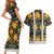 Slovenia Folk Art Couples Matching Short Sleeve Bodycon Dress and Hawaiian Shirt Bright Floral Pattern with National Crest Emblem