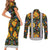 Slovenia Folk Art Couples Matching Short Sleeve Bodycon Dress and Long Sleeve Button Shirt Bright Floral Pattern with National Crest Emblem