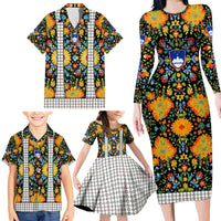 Slovenia Folk Art Family Matching Long Sleeve Bodycon Dress and Hawaiian Shirt Bright Floral Pattern with National Crest Emblem