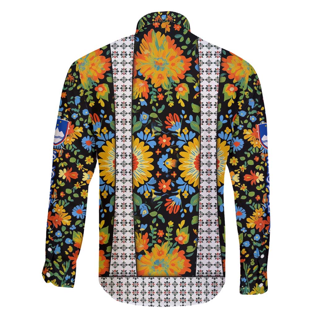 Slovenia Folk Art Family Matching Long Sleeve Bodycon Dress and Hawaiian Shirt Bright Floral Pattern with National Crest Emblem