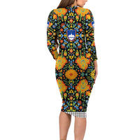 Slovenia Folk Art Family Matching Long Sleeve Bodycon Dress and Hawaiian Shirt Bright Floral Pattern with National Crest Emblem