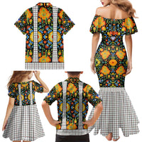 Slovenia Folk Art Family Matching Mermaid Dress and Hawaiian Shirt Bright Floral Pattern with National Crest Emblem