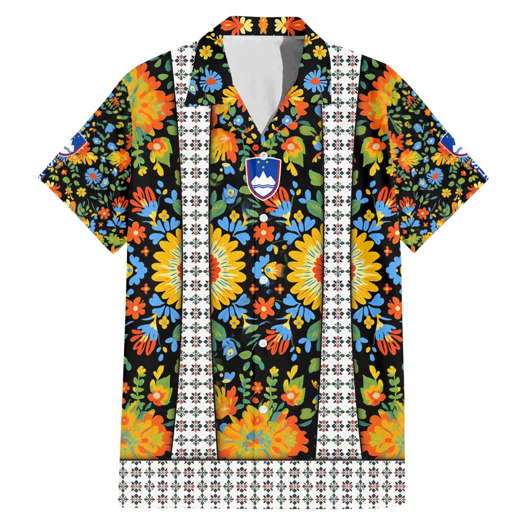 Slovenia Folk Art Family Matching Mermaid Dress and Hawaiian Shirt Bright Floral Pattern with National Crest Emblem