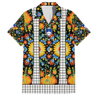 Slovenia Folk Art Family Matching Off The Shoulder Long Sleeve Dress and Hawaiian Shirt Bright Floral Pattern with National Crest Emblem