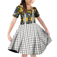 Slovenia Folk Art Family Matching Off Shoulder Short Dress and Hawaiian Shirt Bright Floral Pattern with National Crest Emblem