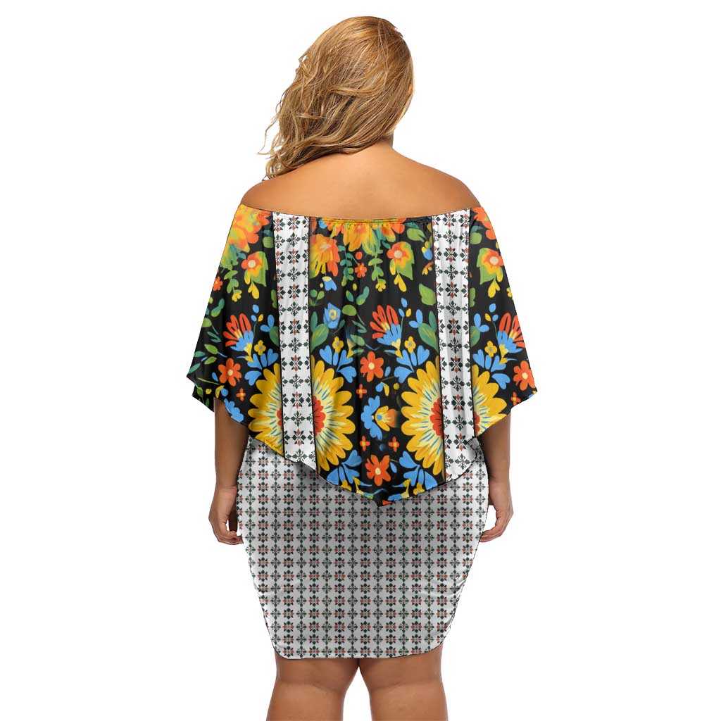 Slovenia Folk Art Family Matching Off Shoulder Short Dress and Hawaiian Shirt Bright Floral Pattern with National Crest Emblem