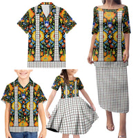 Slovenia Folk Art Family Matching Puletasi and Hawaiian Shirt Bright Floral Pattern with National Crest Emblem