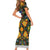 Slovenia Folk Art Family Matching Short Sleeve Bodycon Dress and Hawaiian Shirt Bright Floral Pattern with National Crest Emblem