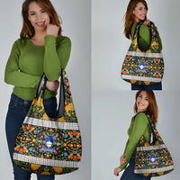 Slovenia Folk Art Grocery Bag Bright Floral Pattern with National Crest Emblem