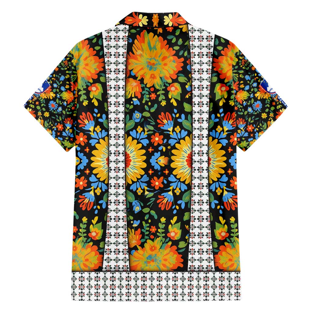 Slovenia Folk Art Hawaiian Shirt Bright Floral Pattern with National Crest Emblem