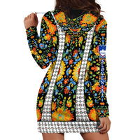 Slovenia Folk Art Hoodie Dress Bright Floral Pattern with National Crest Emblem