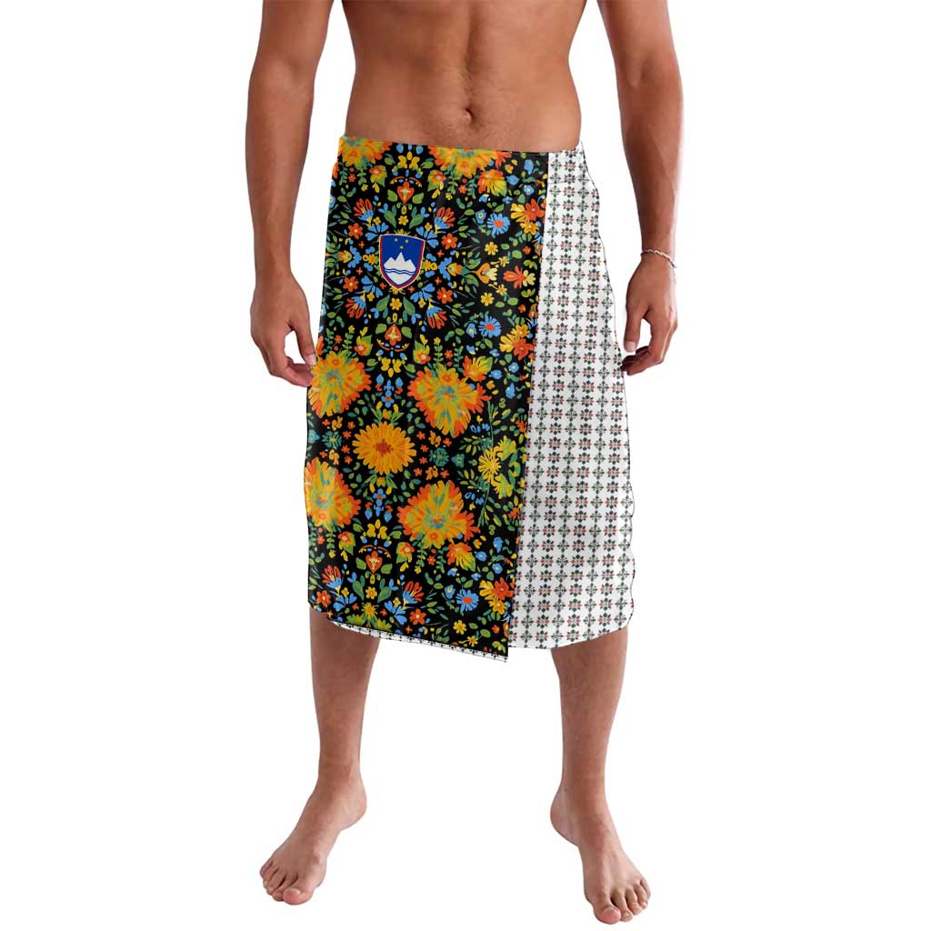 Slovenia Folk Art Lavalava Bright Floral Pattern with National Crest Emblem
