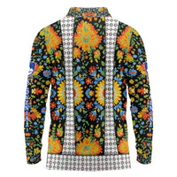 Slovenia Folk Art Long Sleeve Polo Shirt Bright Floral Pattern with National Crest Emblem