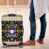 Slovenia Folk Art Luggage Cover Bright Floral Pattern with National Crest Emblem