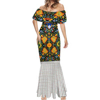 Slovenia Folk Art Mermaid Dress Bright Floral Pattern with National Crest Emblem