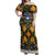 Slovenia Folk Art Off Shoulder Maxi Dress Bright Floral Pattern with National Crest Emblem
