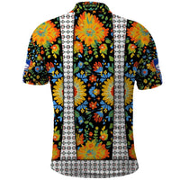 Slovenia Folk Art Polo Shirt Bright Floral Pattern with National Crest Emblem