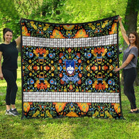 Slovenia Folk Art Quilt Bright Floral Pattern with National Crest Emblem