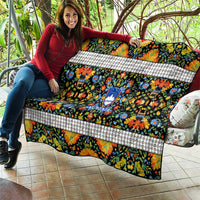 Slovenia Folk Art Quilt Bright Floral Pattern with National Crest Emblem