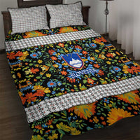 Slovenia Folk Art Quilt Bed Set Bright Floral Pattern with National Crest Emblem