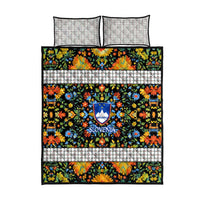 Slovenia Folk Art Quilt Bed Set Bright Floral Pattern with National Crest Emblem