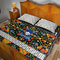 Slovenia Folk Art Quilt Bed Set Bright Floral Pattern with National Crest Emblem