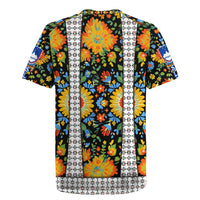 Slovenia Folk Art Rugby Jersey Bright Floral Pattern with National Crest Emblem