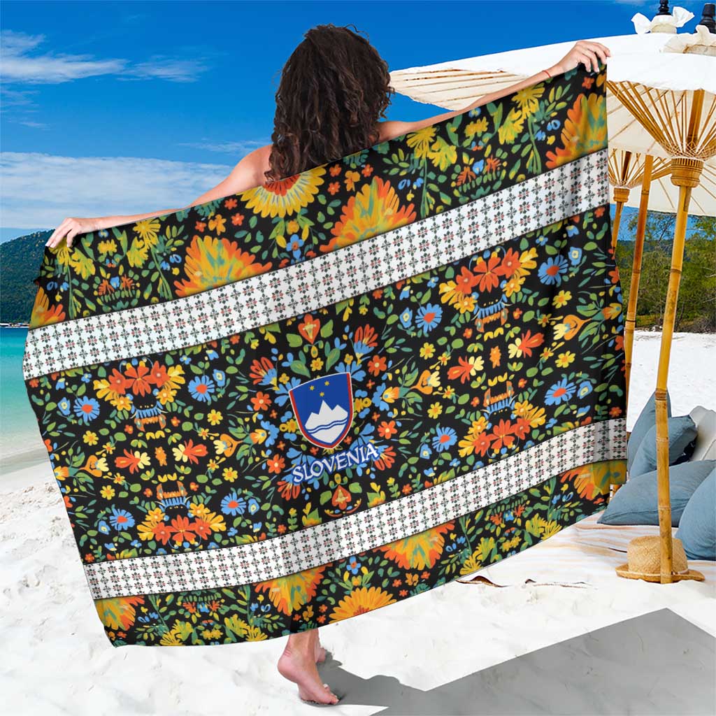 Slovenia Folk Art Sarong Bright Floral Pattern with National Crest Emblem