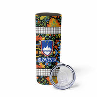 Slovenia Folk Art Skinny Tumbler Bright Floral Pattern with National Crest Emblem