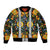 Slovenia Folk Art Sleeve Zip Bomber Jacket Bright Floral Pattern with National Crest Emblem