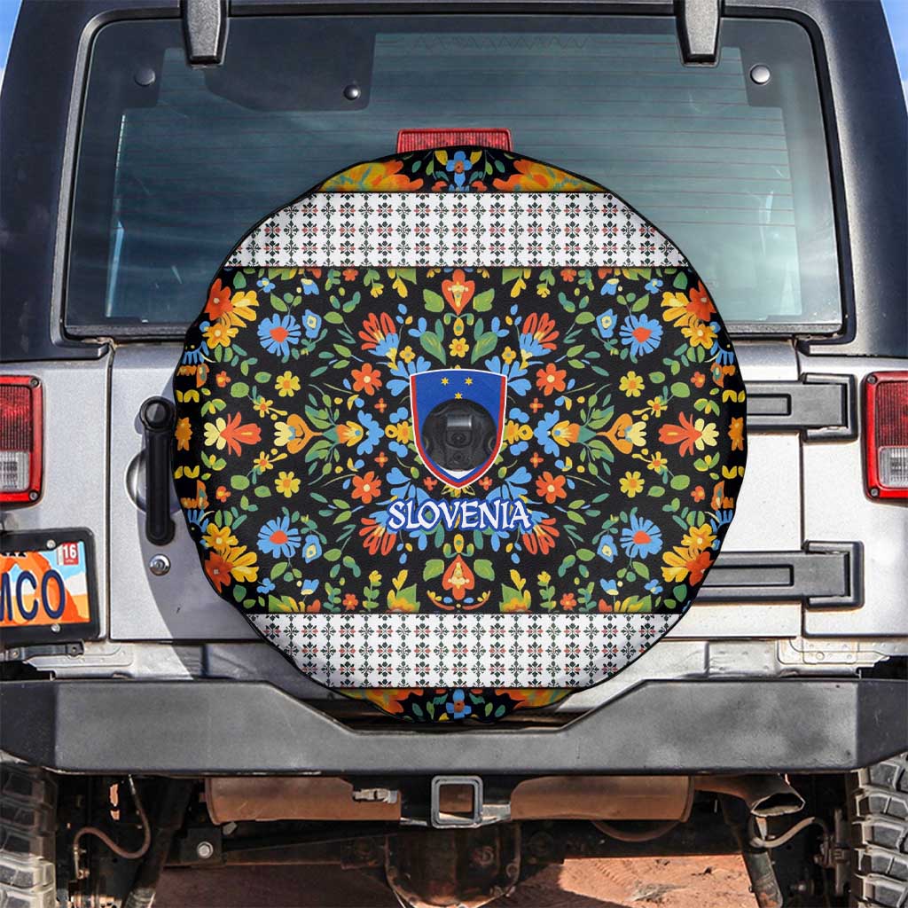 Slovenia Folk Art Spare Tire Cover Bright Floral Pattern with National Crest Emblem