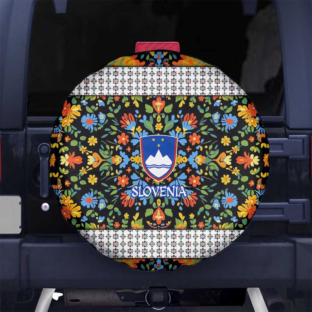 Slovenia Folk Art Spare Tire Cover Bright Floral Pattern with National Crest Emblem