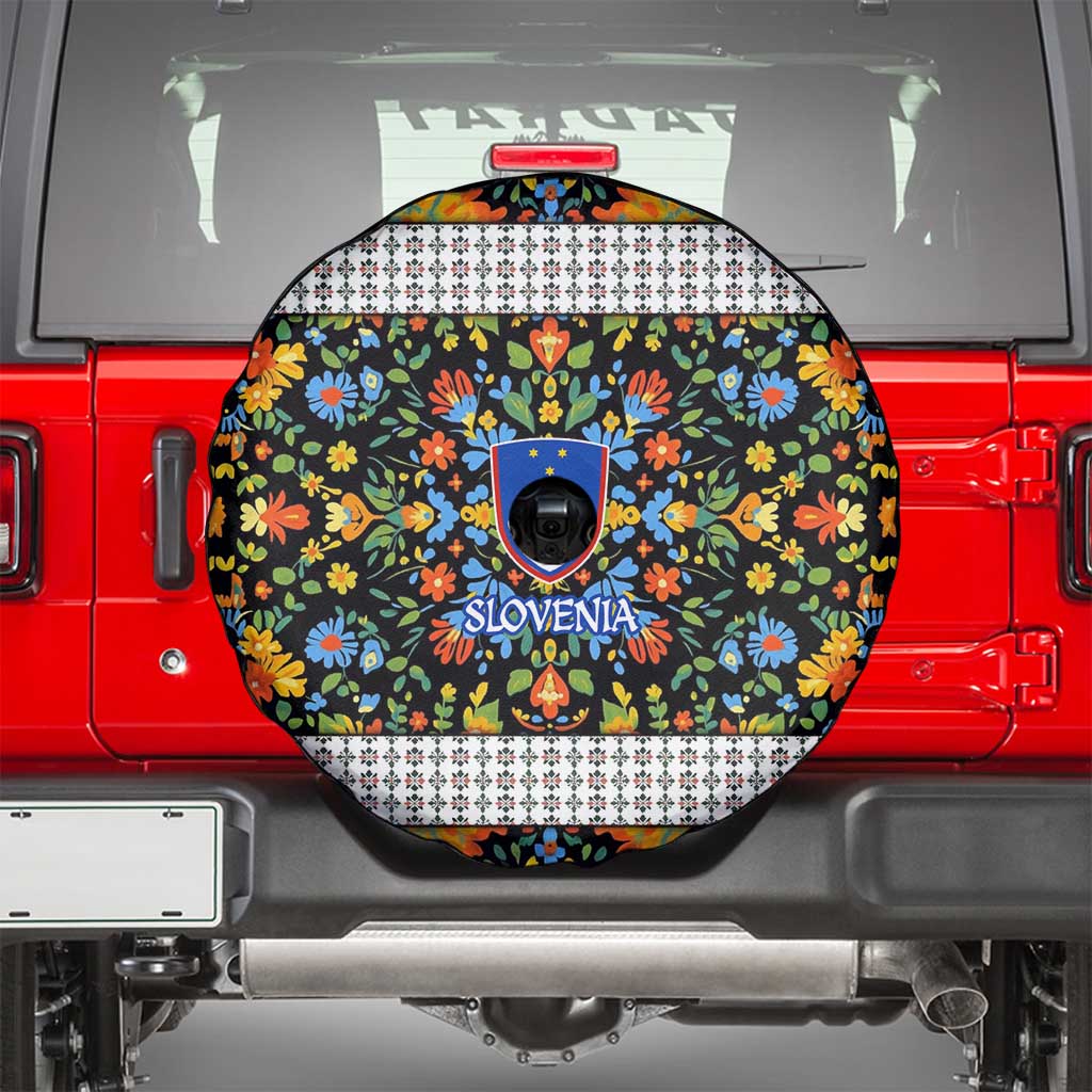 Slovenia Folk Art Spare Tire Cover Bright Floral Pattern with National Crest Emblem
