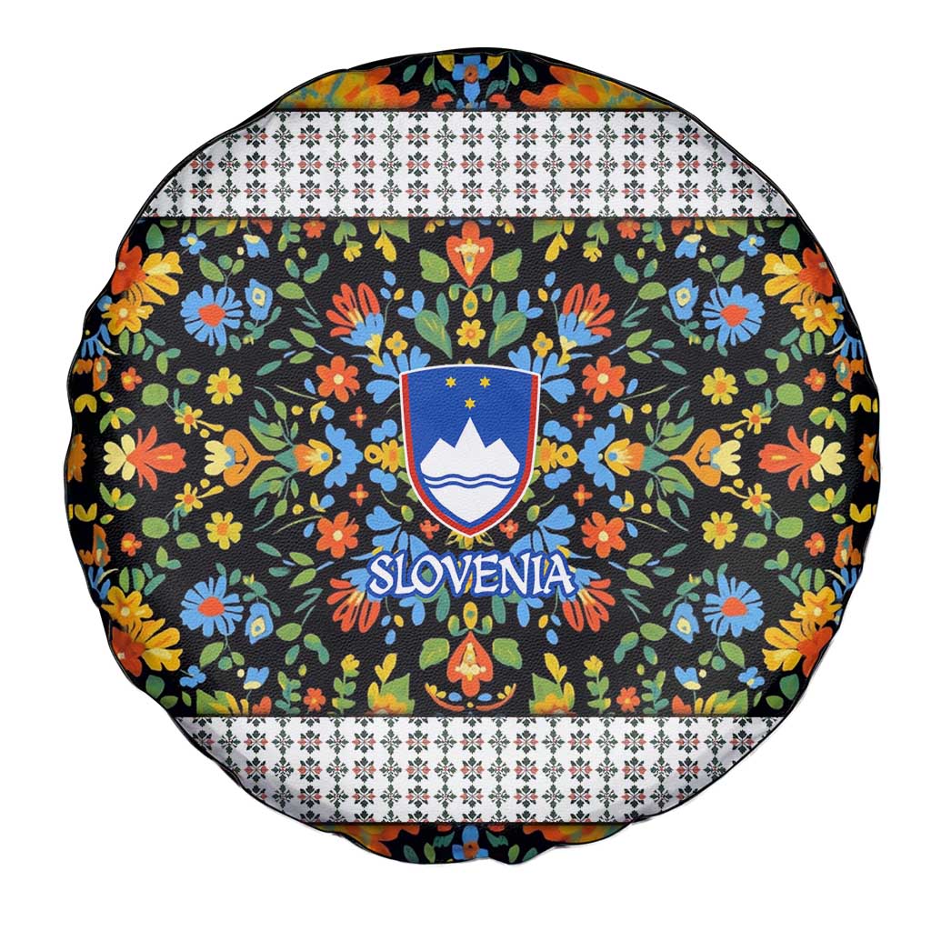 Slovenia Folk Art Spare Tire Cover Bright Floral Pattern with National Crest Emblem