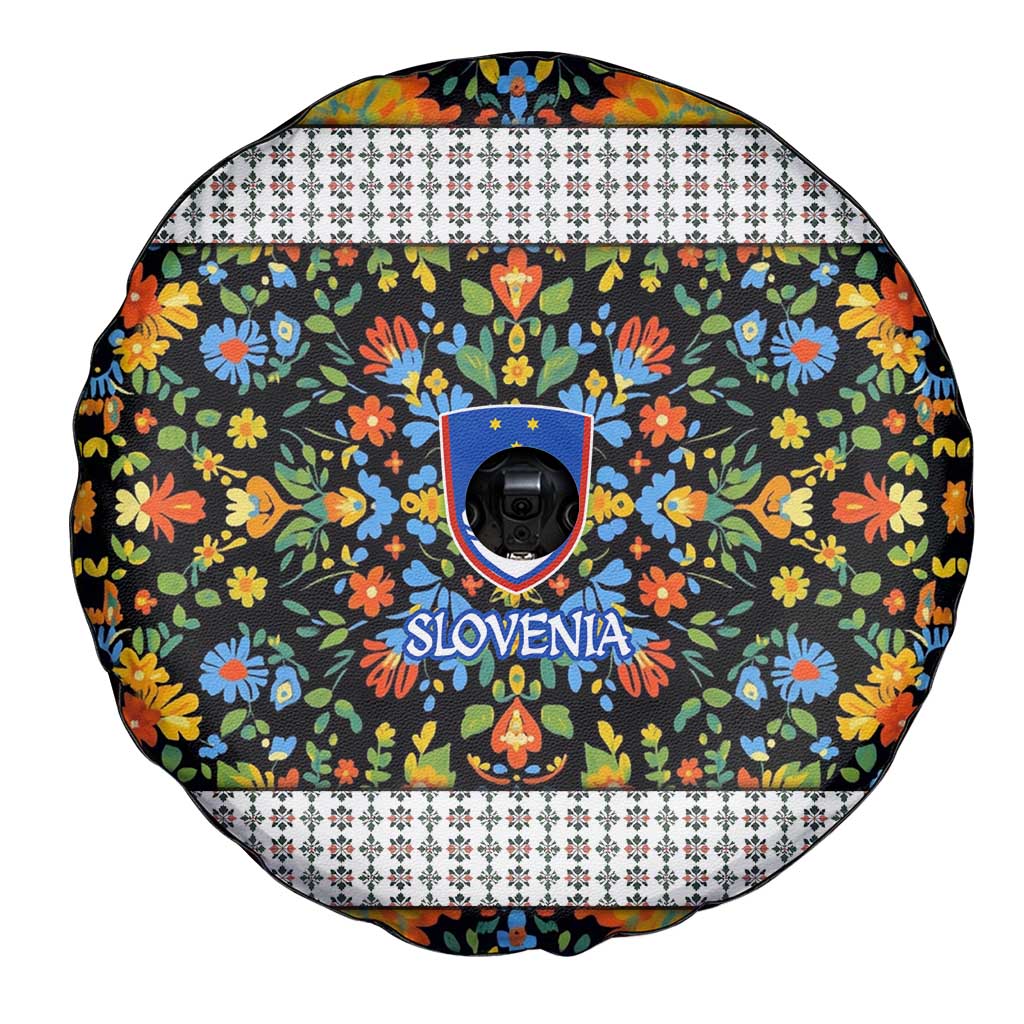 Slovenia Folk Art Spare Tire Cover Bright Floral Pattern with National Crest Emblem