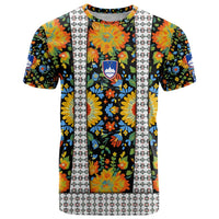Slovenia Folk Art T Shirt Bright Floral Pattern with National Crest Emblem