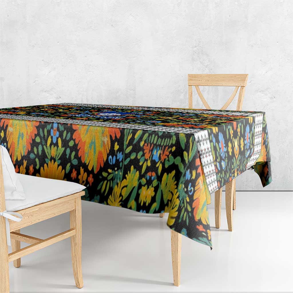 Slovenia Folk Art Tablecloth Bright Floral Pattern with National Crest Emblem