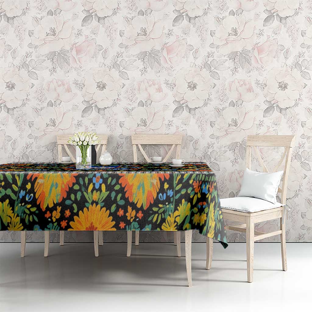 Slovenia Folk Art Tablecloth Bright Floral Pattern with National Crest Emblem