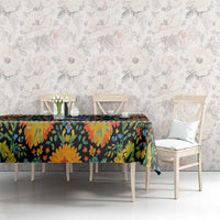 Slovenia Folk Art Tablecloth Bright Floral Pattern with National Crest Emblem