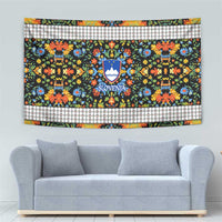 Slovenia Folk Art Tapestry Bright Floral Pattern with National Crest Emblem