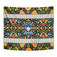 Slovenia Folk Art Tapestry Bright Floral Pattern with National Crest Emblem