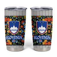 Slovenia Folk Art Tumbler Cup Bright Floral Pattern with National Crest Emblem