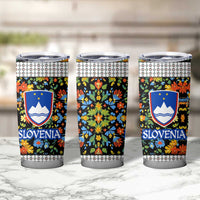 Slovenia Folk Art Tumbler Cup Bright Floral Pattern with National Crest Emblem